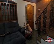 Hot blonde in costume vacuuming the room and stroking her pink pussy, cums on the couch and horny sucking dick from อาบน้ำโชว์หอย