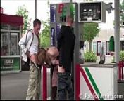 A pregnant girl fucked hard by 2 guys at a PUBLIC gas station from station sex