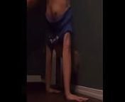 Teen doing a handstand with nip slip from young nipple slip