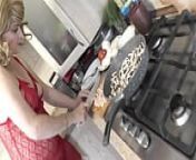 In transparent peignoir without panties and bra, nude Milf Frina continues to cook naked in kitchen. Today on menu is salad of chicken breast and champignons. from sexy breast without bra