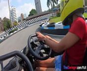 Big fake tits amateur Thai teen go karting and sex with her boyfriend from video sex kart