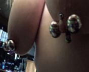 Double Pierced Wife wearing extreme barbells from mold barbell