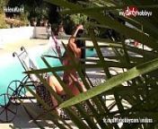 My Dirty Hobby - Hot pool side tease from french amateur tease outdoor and play pussy