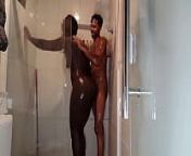 black couple having sex in the bathroom until they get cum out of their dicks from black boy sperm