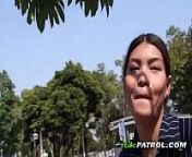 Cute Asian teen gets persuaded in the street from pickups interracial