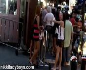 Walking street with Ladyboys working in Nana Plaza Bangkok from passive asian ladyboy prostitute is getting fucked hard in the ass