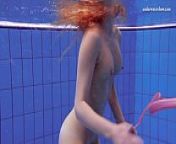 Katka Matrosova swimming naked alone in the pool from nadando desafio da piscina humildi