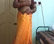 desiindian horny tamil telugu kannada malayalam hindi cheating wife vanitha wearing orange colour sareeshowing big boobs and shaved pussy press hard boobs press nip rubbing pussy masturbation from coloured mom pussy