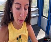 Public risky blowjob on a Ferris wheel in an amusement park from 18yo teen flashing her tits