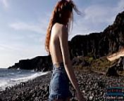 Big natural tits Russian redhead Heidi Romanova strips naked on the beach from heidy pino desnuda en