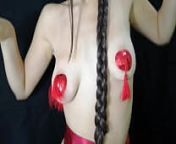Young girl is playing her natural tits with nipple stickers from shining stickers