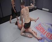 Ruckus and Bella Rossi both use lots of leggy holds to pin each other in this winner fucks loser naked wrestling match from naked combat