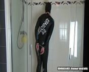 Neoprene slave MILF Angela in the shower (Part of my same name video) from diving wetsuit