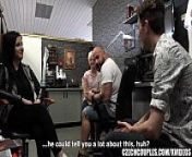 Foursome Group Sex in Public BarberShop from share wife for money
