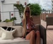 Big Boob Milf plays with her Pussy on Public pool deck from in public pool