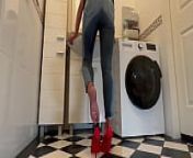 Wetting extremely Jeans and Red classic High Heels and play with Pee from ebony pee jeans
