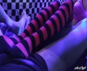 Sock Fetish - Stripes and Grey Thigh Highs - Sock Job Tease from downloads aunty in mms sex videos