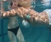 Hot chicks Irina and Anna swim naked in the pool from russian nude tv show