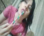 she sucks a Lollipop and shoves it in her hairy pussy GinnaGg from bigpushi