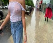 Girls top gets wet in rain exposing tits in public from army t shirt wear girl leak nudes