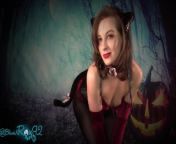 Velvet Pussy FULL VIDEO naughty catgirl Halloween costume in velvet gloves satin corset pantyhose from red cat