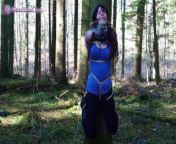 Girl bound in public to tree in forest and suspended; almost dicovered! from deisy boom