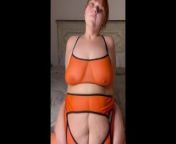 Clip showing flexible BBW in orange from anjali boobs pressed in orange nighty navel amp thighs enjoyed by masked man