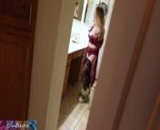 Stepmom prepares for bed while stepson watches and masturbates til he is caught and she lets him in from stepmom in bathroom